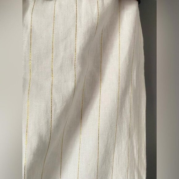 Coastal Chic Rachel Zoe Mid-Length Skirt White Gold Striped Linen - Picture 3 of 13